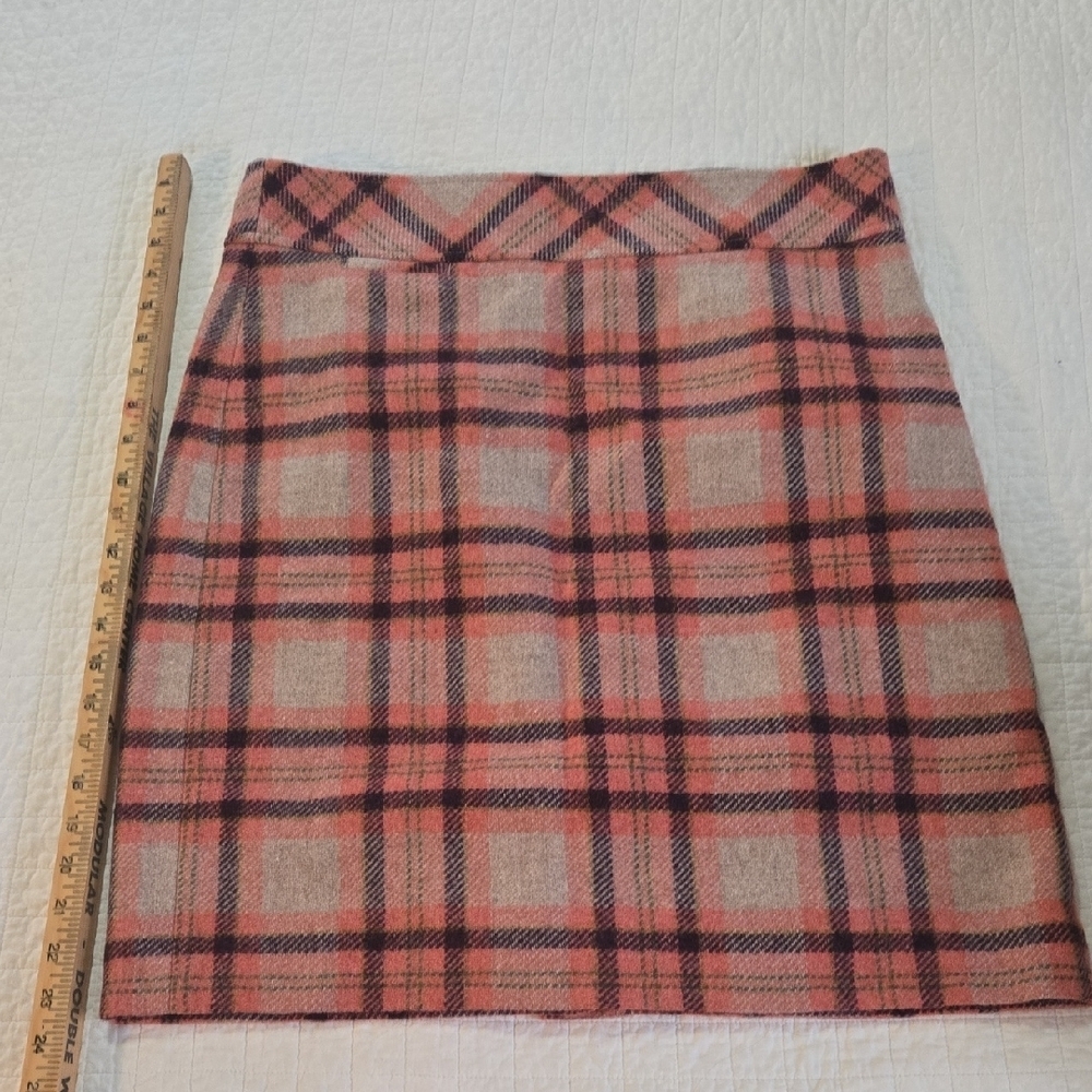 Plaid Pink Skirt LL Bean Wool Blend Perfect Fit Size 12